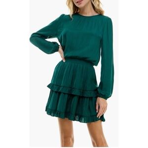 SOCIALITE Smocked Tiered Long Sleeve Satin Dress NWT IN STORES $79